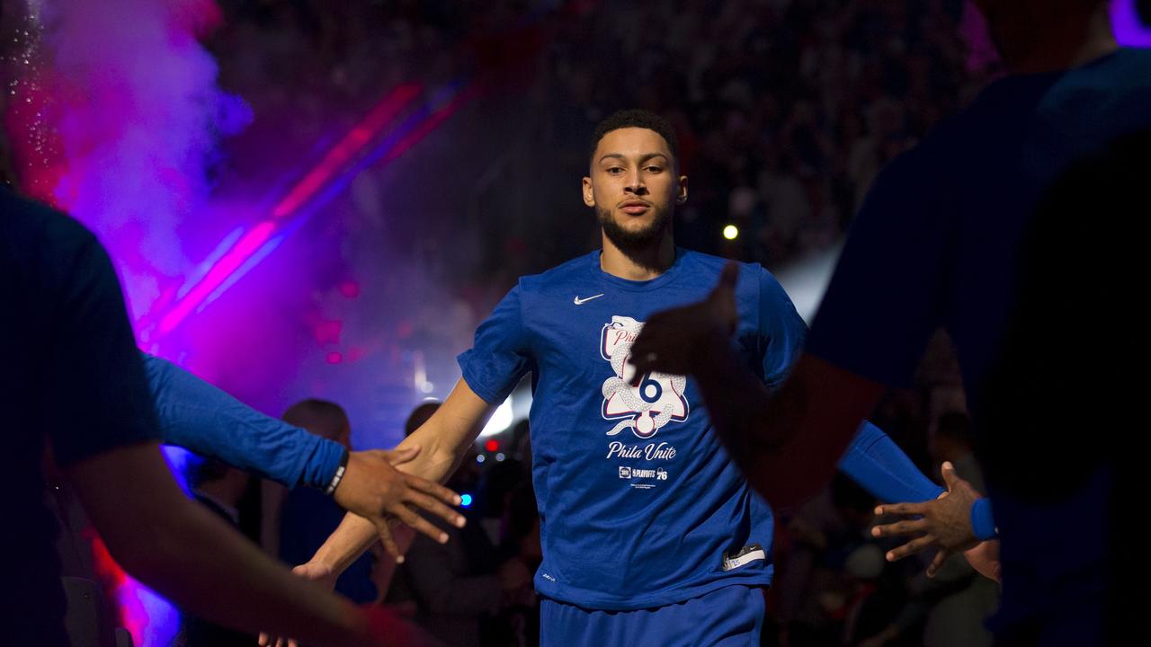 PHILADELPHIA, PA - APRIL 23: Ben Simmons #25 of the Philadelphia 76ers is introduced prior to Game Five of Round One of the 2019 NBA Playoffs against the Brooklyn Nets at the Wells Fargo Center on April 23, 2019 in Philadelphia, Pennsylvania. The 76ers defeated the Nets 122-100. NOTE TO USER: User expressly acknowledges and agrees that, by downloading and or using this photograph, User is consenting to the terms and conditions of the Getty Images License Agreement. Mitchell Leff/Getty Images/AFP == FOR NEWSPAPERS, INTERNET, TELCOS &amp; TELEVISION USE ONLY ==