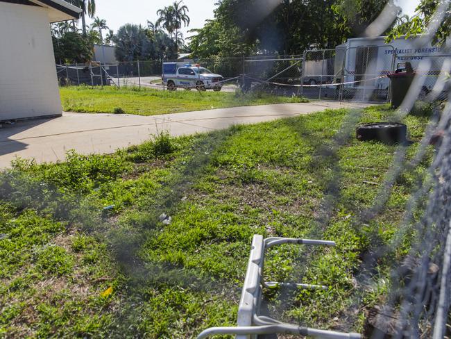 The backyard of a Malak crime scene where a 42-year-old man lost his life on Tuesday night. Picture: Floss Adams.