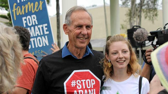 Stop Adani Convoy, Mackay Rally April 27, 2019. Bob Brown/  Dawson Greens candidate Imogen Lindenberg. Picture: KIRILI LAMB