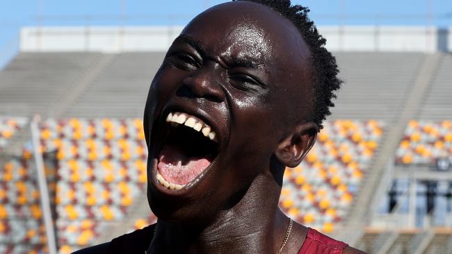 NATHAN AUSTRALIA Friday 6th December 2024 - Australian All Schools Championships at QSAC in Brisbane - Queenslands Gout Gout wins the u/18 100 metre mens final Picture David Clark