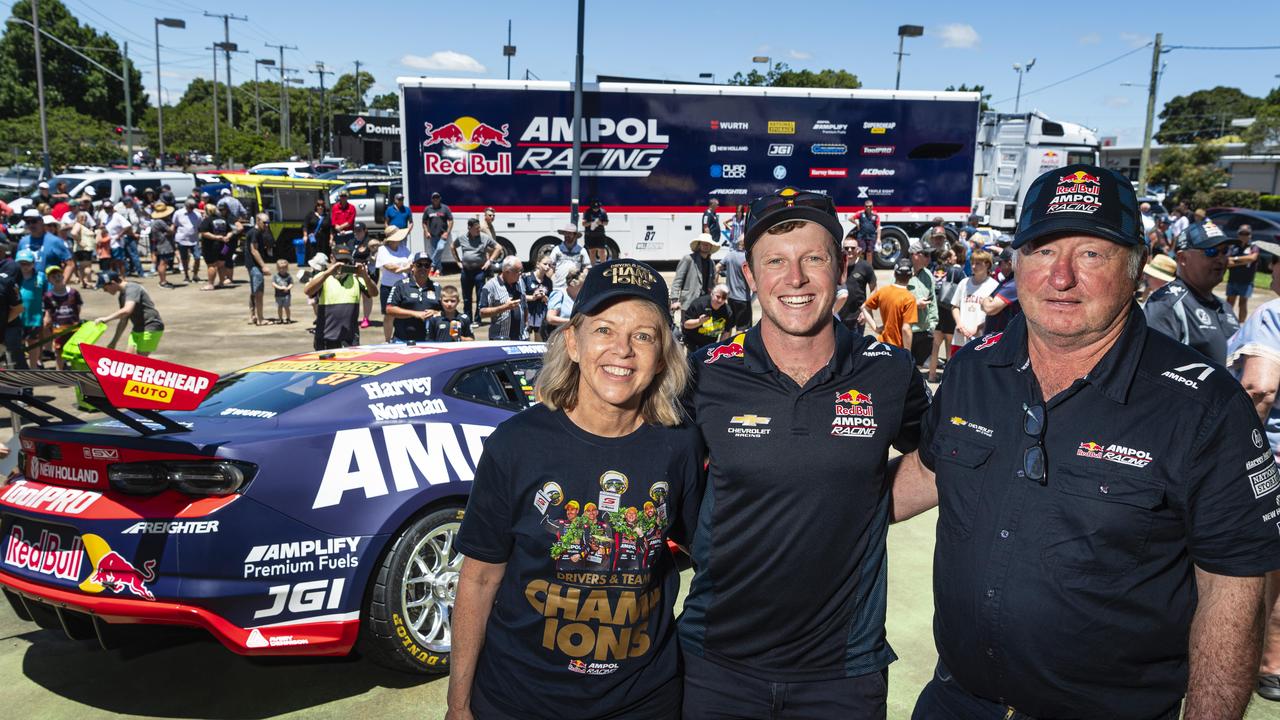 Supercar champion Will Brown with his parents Leanne and Shane Brown at an appearance at Cars Galore in Toowoomba. Picture: Kevin Farmer