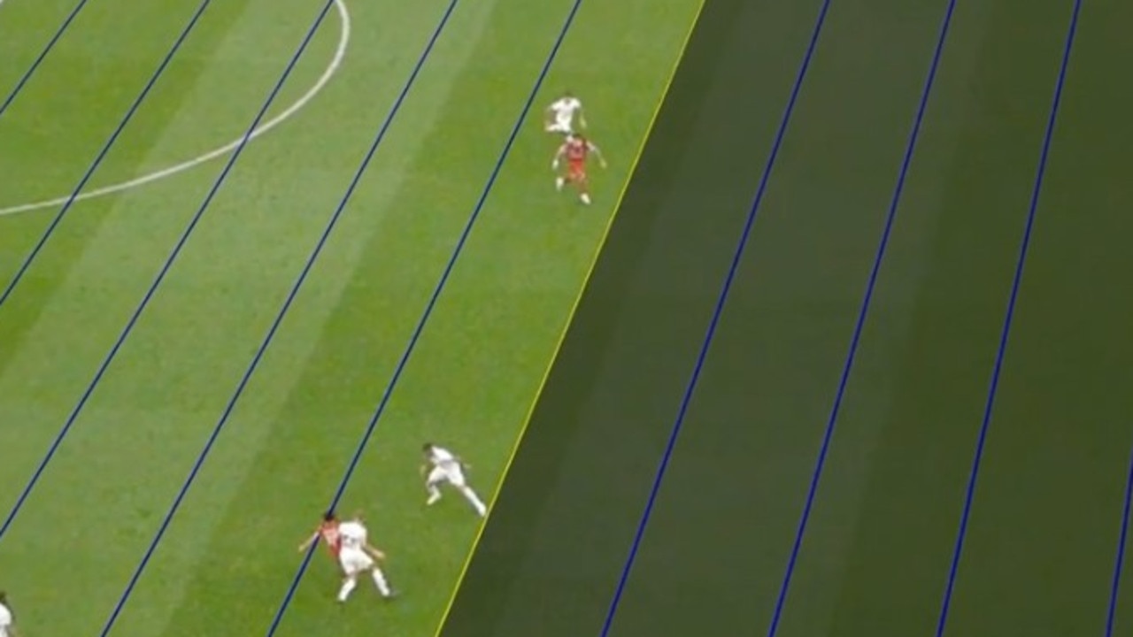 A VAR replay of the contentious Luis Diaz off-side.