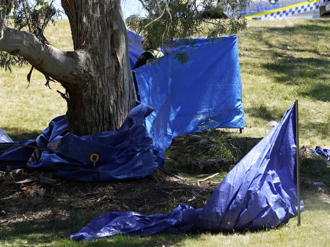 Scene at Hillcrest Primary School in Devonport where two children have been killed and several others are in a critical condition after an accident involving a jumping castle.  Picture: Rob Burnett