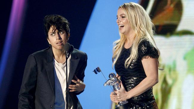 Britney accepts the coveted Video Vanguard award — from a dragged-up Lady Gaga.