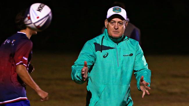 20/6/18 Classic Wallabies including David Campese, Steve Hoiles and Justin Harrison train young rugby players from Seaforth Raiders. Picture: Adam Yip / Manly Daily
