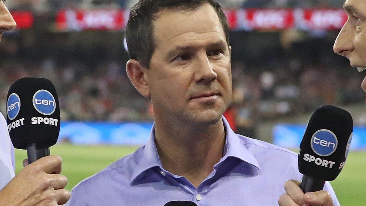 MELBOURNE, AUSTRALIA - JANUARY 07: Network Ten's commentary team members Adam Gilchrist, Ricky Ponting and Damien Fleming during the Big Bash League match between the Melbourne Renegades and the Melbourne Stars at Etihad Stadium on January 7, 2017 in Melbourne, Australia. (Photo by Scott Barbour - CA/Cricket Australia/Getty Images)