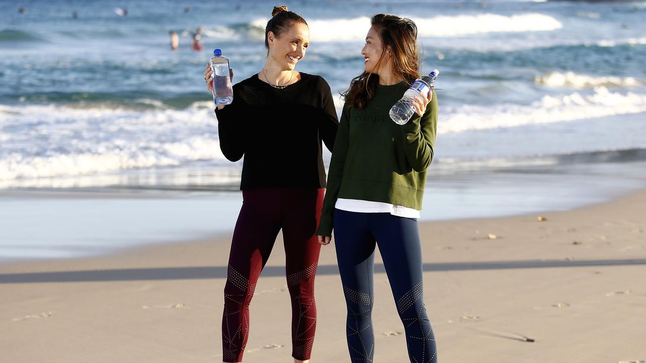 Friends Katia Santilli and Vera Yan wearing their own activewear label, Nimble. The garments are made from Recycled plastic bottles. Picture: John Appleyard