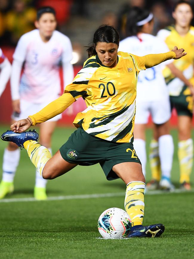 Sam Kerr misses a penalty kick Picture: Getty Images