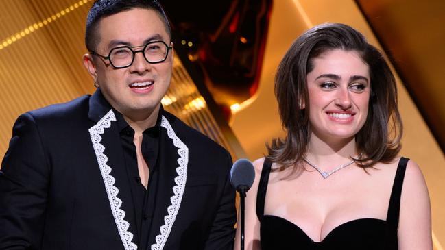 Bowen Yang and Rachel Sennott speak onstage during the 97th Oscars Nominations Announcement at Samuel Goldwyn Theatre on January 23, 2025 in Beverly Hills, California. Picture: Richard Harbaugh/The Academy via Getty Images