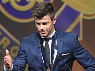 The 2012 Brownlow presentation for Sam Mitchell and Trent Cotchin, in Docklands, Melbourne. Trent Cotchin speaks after receiving his medal. Picture: Alex Coppel.