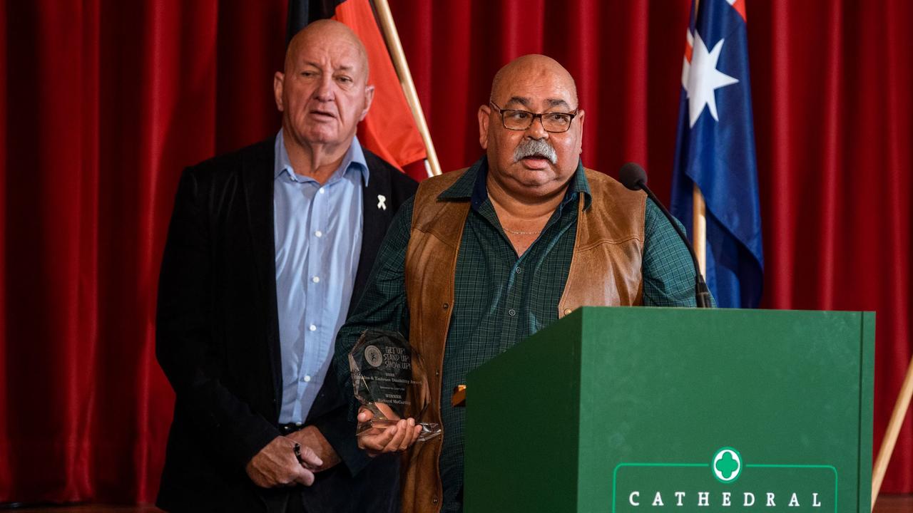 Richard McCarthy (right) was awarded the 2022 NAIDOC Value and Embrace Disability Award. July 8, 2022.