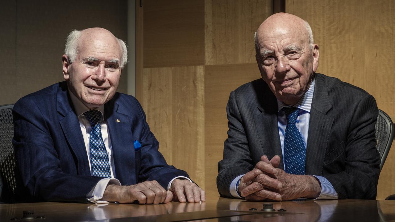 Former prime minister John Howard with Rupert Murdoch who featured in the ABC's documentary series Howard On Menzies. Picture: Mark Rogers/ABC