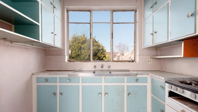 The blue and white kitchen.