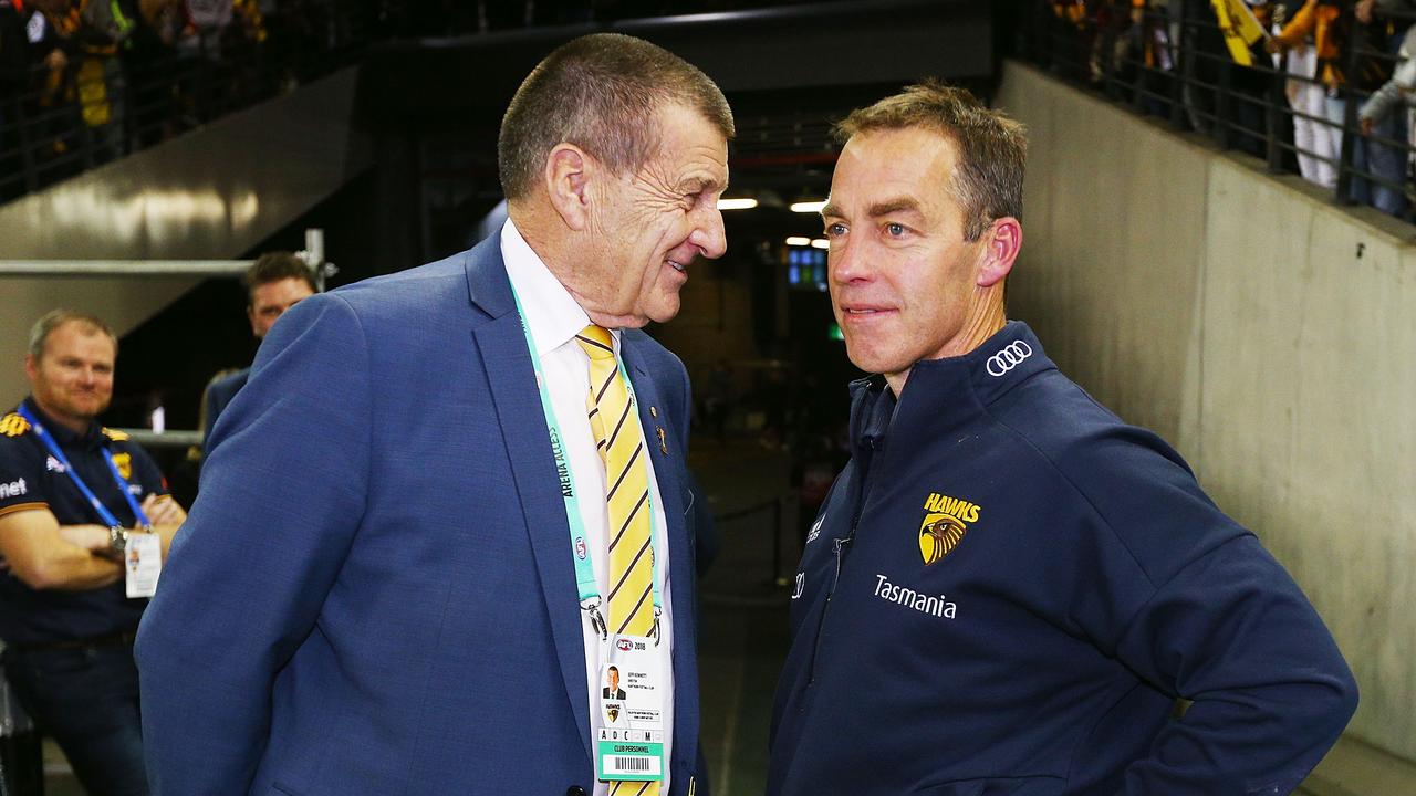 Alastair Clarkson and Jeff Kennett in 2018. Picture: Michael Dodge/Getty Images