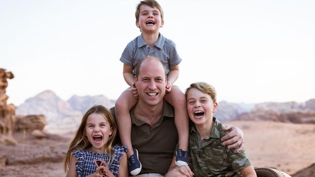 Prince William is pictured with his children, Princess Charlotte, Prince Louis and Prince George. Picture: Kensington Palace via Getty Images