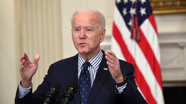 Joe Biden speaks on the passage of the American Rescue Plan in the White House on Sunday. Picture: AFP