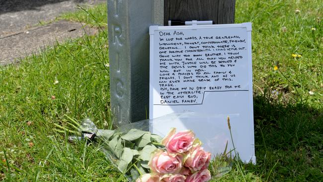 A close friend left a tragic note at a makeshift memorial where the man was found dead. Picture: Andrew Henshaw