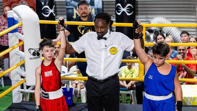 One of the junior bouts from the 2025 Hoops 4 Health x BOXfitNT Resilience Rumble. Picture: Pema Tamang Pakhrin