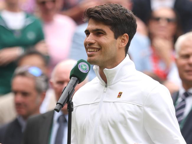 Carlos Alcaraz speaking after his semi-final win over Daniil Medvedev. Picture: Julian Finney/Getty Images