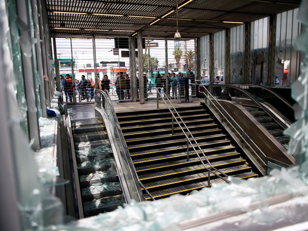 View of the Plaza Maipu Metro station inside during clashes between protesters and the police over the widening gap between rich and poor, sparked by fare hikes. Picture: AFP