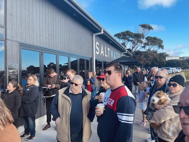 Community members showed up in support where they listened to Ms Bath’s speech. Picture: Jack Colantuono