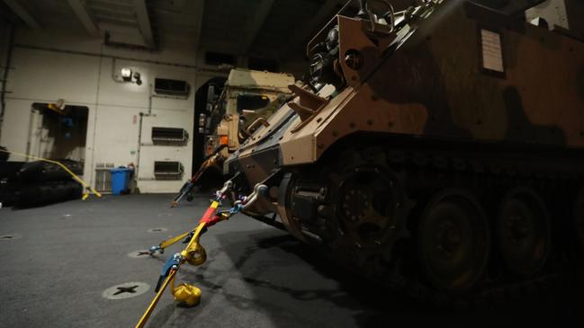 Inside the HMAS Adelaide ahead of Exercise Keris Woomera, the first bilateral amphibious activity exercise between the Australian Defence Force and Indonesian National Armed Forces. Picture: Zizi Averill