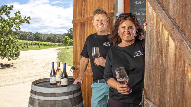 Alistair and Catherine Hicks were forced to shut the cellar door for Blue Gables Vineyard during lockdown. They turned to the internet, social media and wine club to survive. Picture: Tim Carrafa.