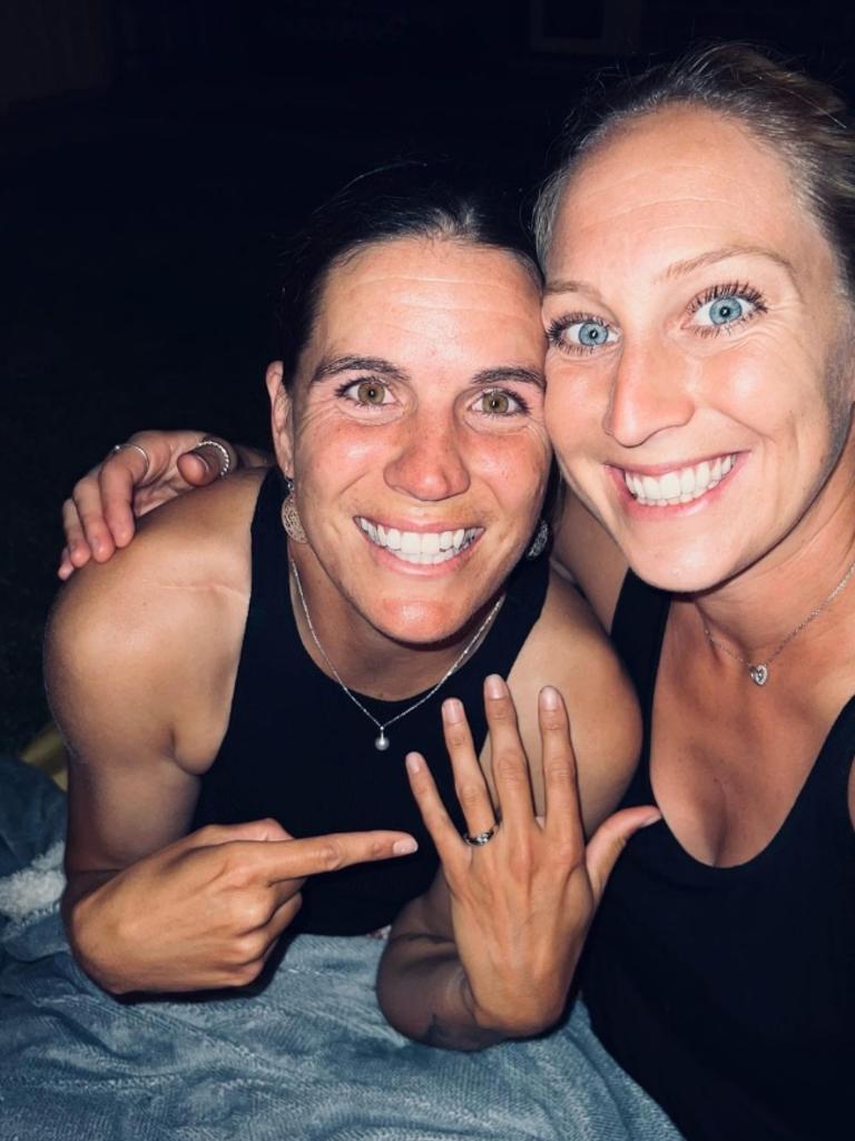 Marijana Rajcic and fiance Chelsea Randall after just getting engaged. Picture: Instagram