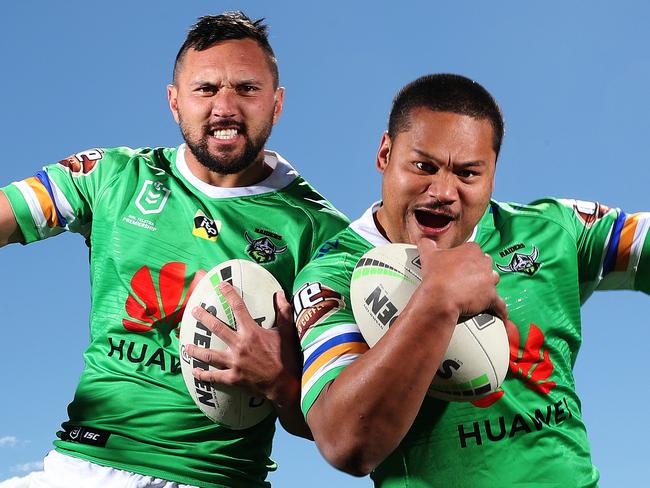 HOLD DO NOT USE WITHOUT PERMISSION FROM JAMES SILVER DAILY TELEGRAPH SPORTS EDITOR -Canberra Raiders Jordan Rapana and Joseph Leilua pose for a portrait at Raiders headquarters in Canberra. Picture: Brett Costello