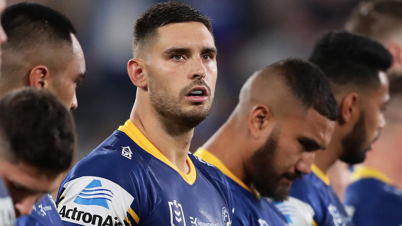 SYDNEY, AUSTRALIA - MARCH 12: Ryan Matterson of the Eels lines up with team mates prior to kickoff during the round 1 NRL match between the Parramatta Eels and the Canterbury Bulldogs at Bankwest Stadium on March 12, 2020 in Sydney, Australia. (Photo by Matt King/Getty Images)