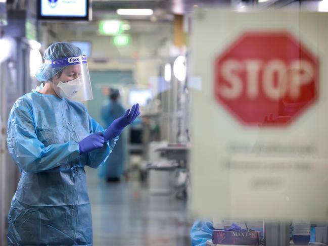 Royal Melbourne Hospital COVID nurse unit manager Grace Carroll in the COVID ward.                      Picture: David Caird