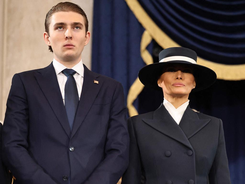 Barron Trump and Melania Trump attend the inauguration of US President-elect Donald Trump in the Rotunda of the US Capitol. Picture: AFP