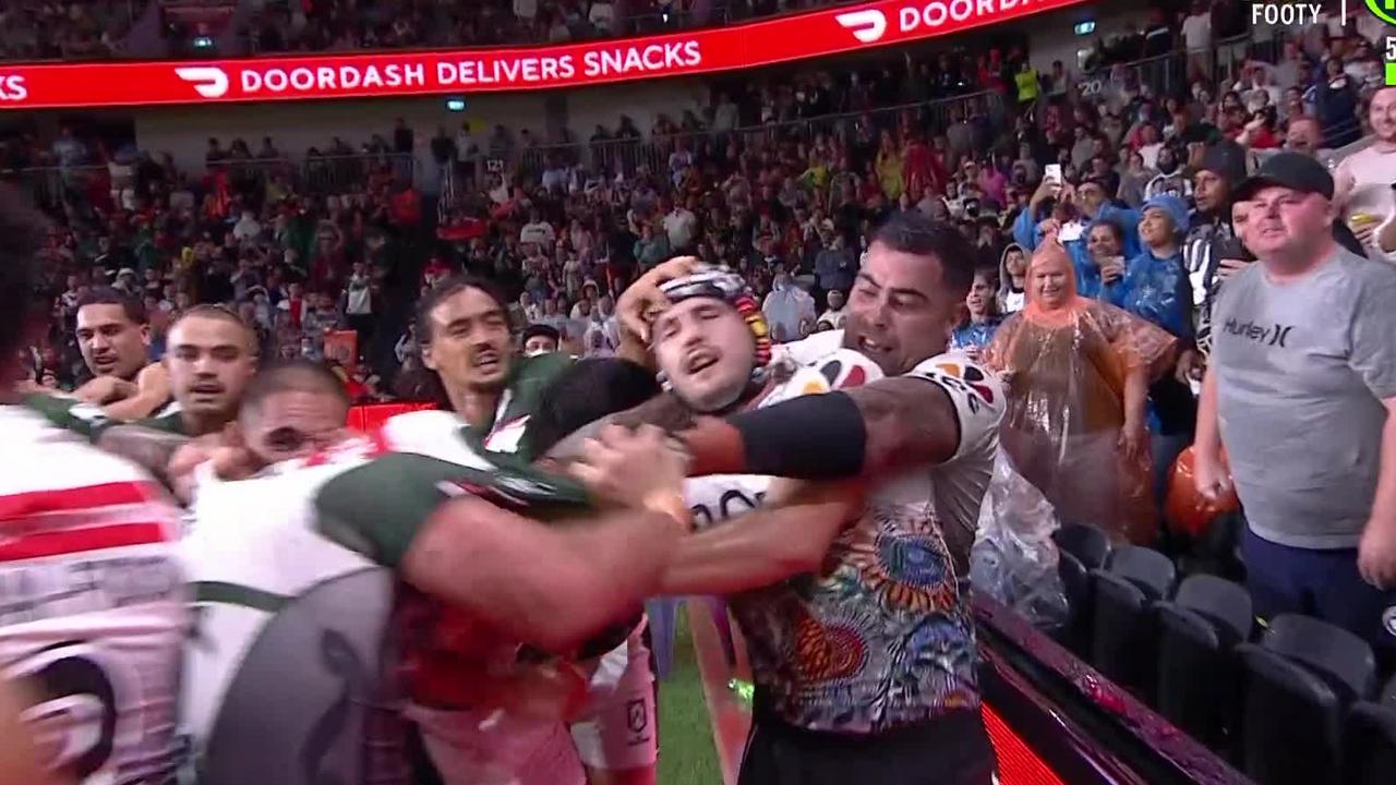 A fight breaks out during the Indigenous vs Maori All Stars clash.