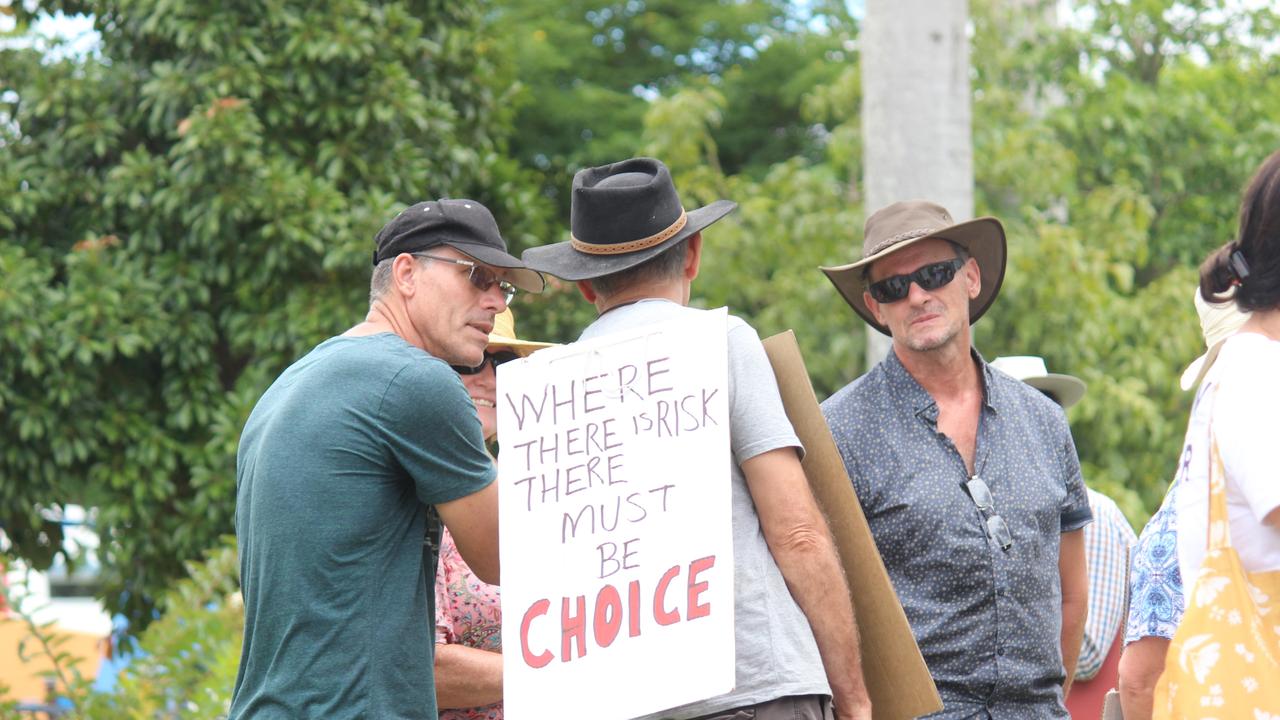 More than 150 people turned out for the Millions March Against Mandatory COVID-19 Vaccines in Coffs Harbour on Saturday February 20. Photo: Tim Jarrett