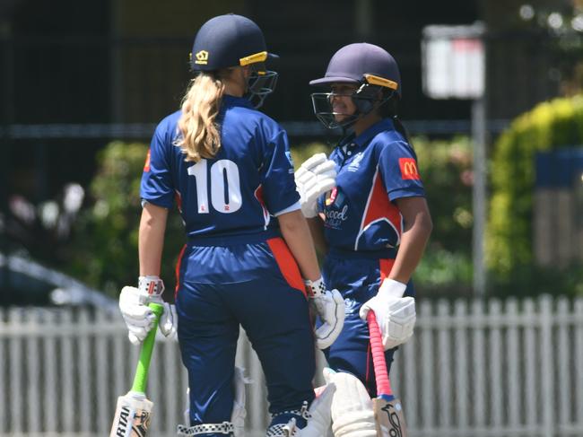 (L-R) Phoebe Johnston and Diya Sambrane for Gordon v Greater Hunter Coast, NSW Women's Premier Cricket, Brewer Shield, R2 at Chatswood Oval, October 20, 2024. Picture: Gordon District Cricket Club