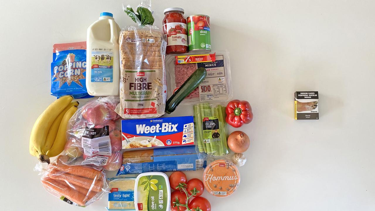 This startling image shows just how much cigarettes are costing you in groceries. Picture: Cancer Council NSW