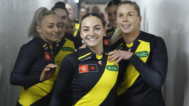 The Cats will look to stop the likes of Monique Conti (middle) and Katie Brennan (right) in Saturday’s clash at Punt Road. Picture: Daniel Pockett/Getty Images