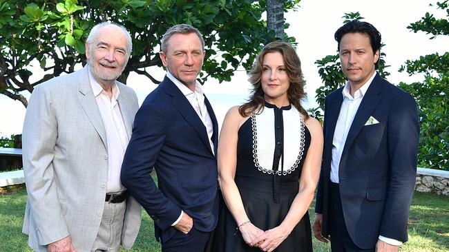 Producer Michael G Wilson, cast member Daniel Craig, producer Barbara Broccoli and director Cary Joji Fukunaga at the No Time To Die launch at Ian Fleming's Home GoldenEye in 2019 in Montego Bay, Jamaica. Picture: Slaven Vlasic/Getty Images for Metro Goldwyn Mayer Pictures)