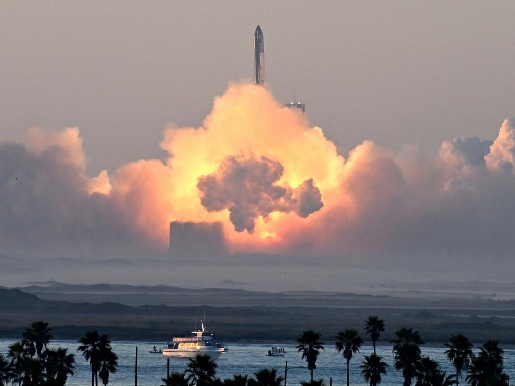 SpaceX's uncrewed Starship rocket launches during its second test flight in Texas. It failed in space shortly after lifting off. Picture: Timothy A. Clary/AFP