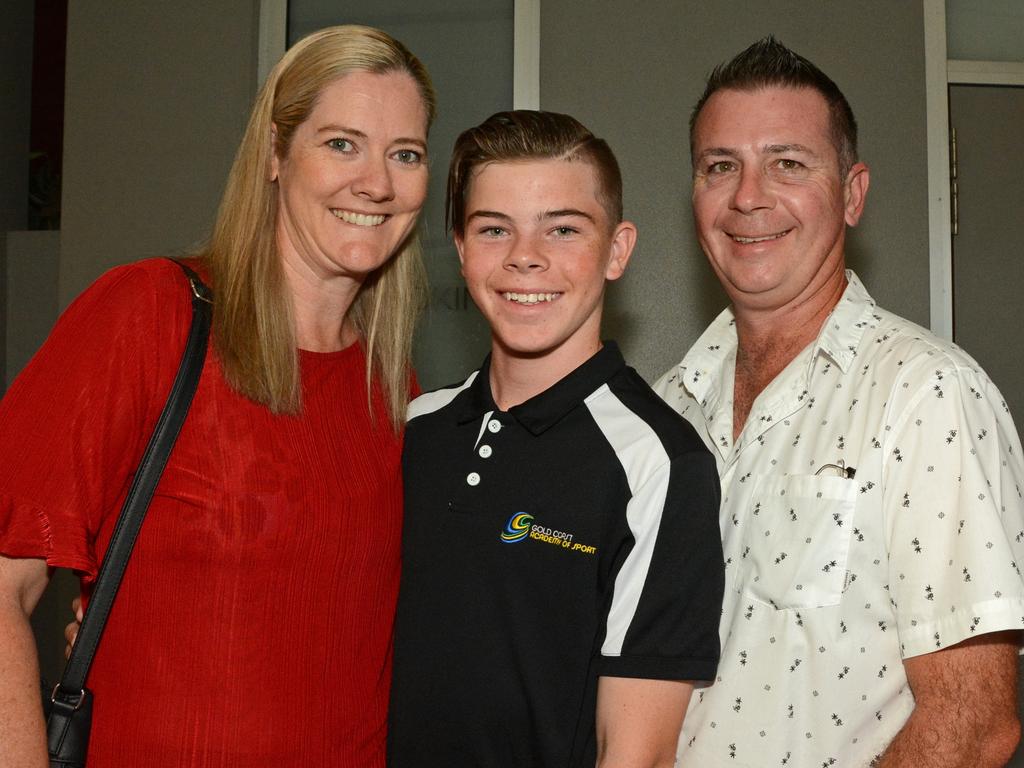 Rebecca, Bailey and Peter Seckold at GC Academy of Sport Awards night at Southport Sharks, Parkwood. Pic: Regina King.