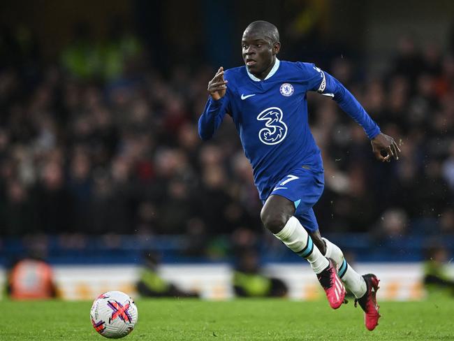 (FILES) Chelsea's French midfielder N'Golo Kante controls the ball during the English Premier League football match between Chelsea and Aston Villa at Stamford Bridge in London on April 1, 2023. Saudi club Al-Ittihad announced on June 20, 2023 the signing of French midfielder N'Golo Kante. (Photo by JUSTIN TALLIS / AFP) / RESTRICTED TO EDITORIAL USE. No use with unauthorized audio, video, data, fixture lists, club/league logos or 'live' services. Online in-match use limited to 120 images. An additional 40 images may be used in extra time. No video emulation. Social media in-match use limited to 120 images. An additional 40 images may be used in extra time. No use in betting publications, games or single club/league/player publications. /