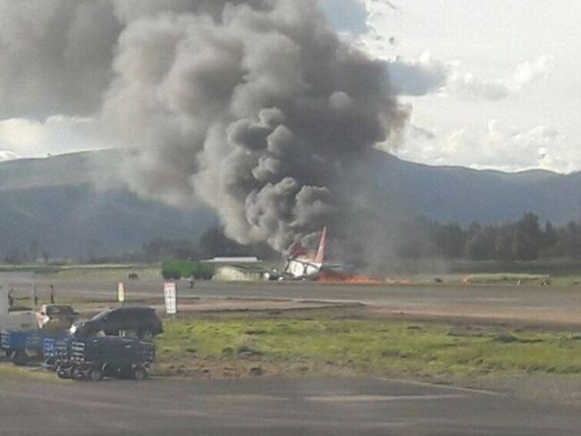 A social media picture of Peruvian Airlines crash in Peru today. Picture: Twitter/@AOC — Security