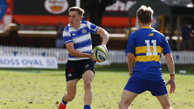 Action from the GPS first XV rugby match between Nudgee College and Toowoomba Grammar School. Nudgee College fullback Tory Bath attacks. Photo: Tertius Pickard