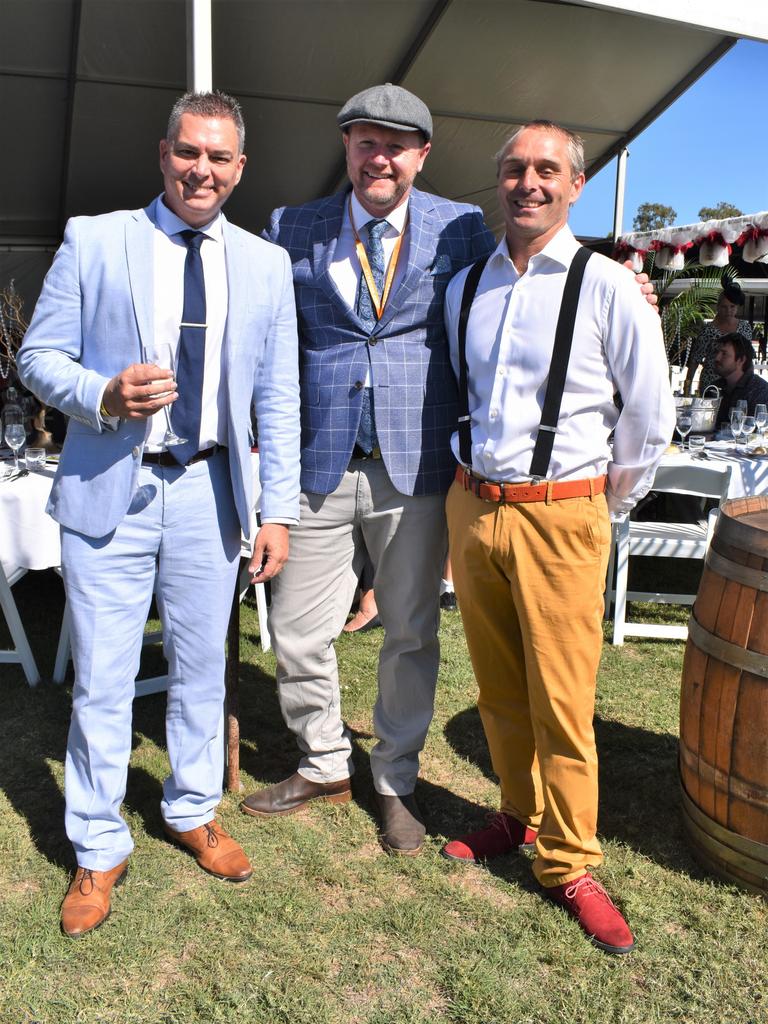 Anthony Trump, Marty Krehlik and John Willis at the 2023 Rockhampton Girls Grammar 21st Race Day.