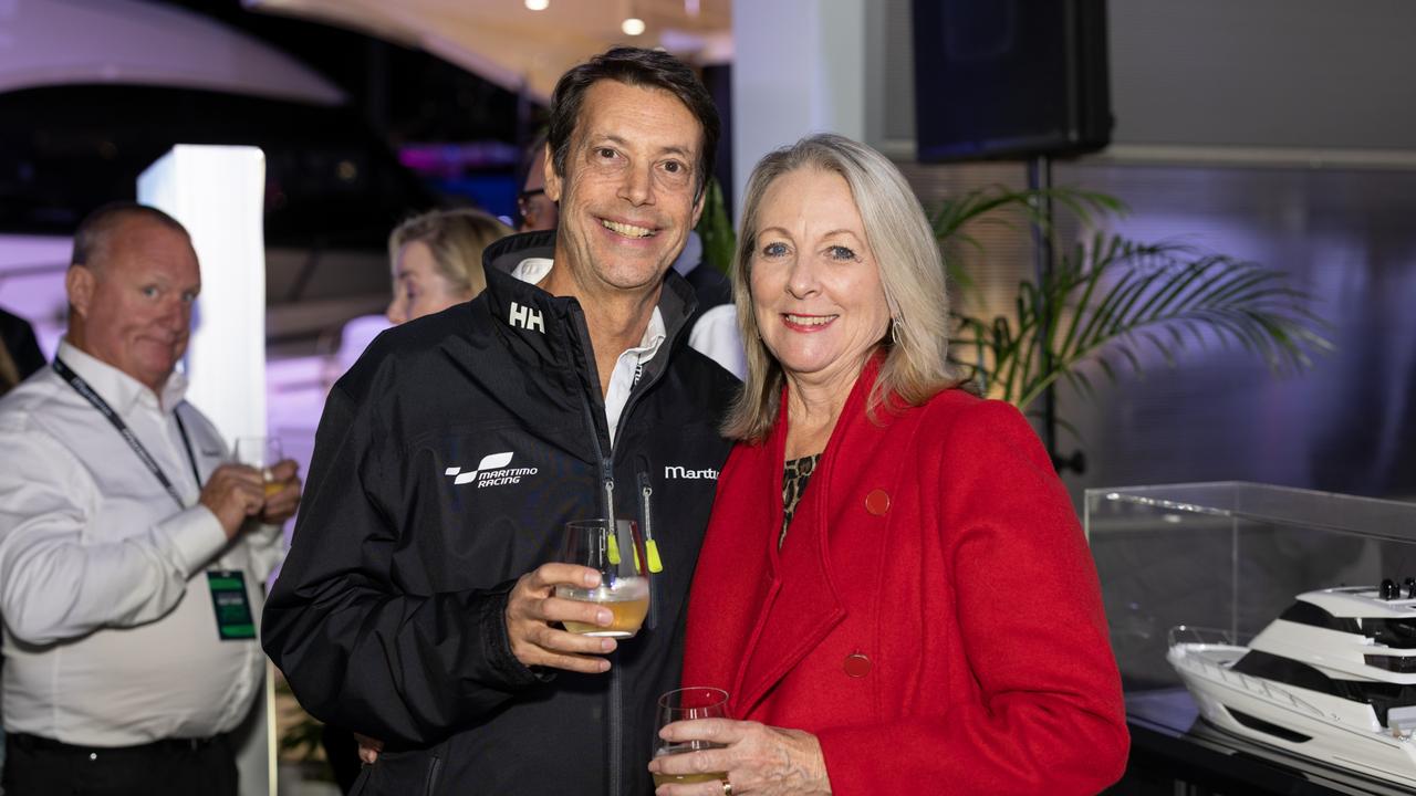 Garth Corbitt and Raelene Corbitt for The Pulse at Maritimo Luxury Yachts global launch of the S75 and M75 at the Sanctuary Cove International Boat Show 2023. Picture: Celeste Humphrey