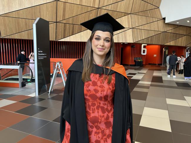 Claudia Favrin graduates from Australian Catholic University with a Bachelor of Nursing on April 16, 2024. Picture: Brittany Busch