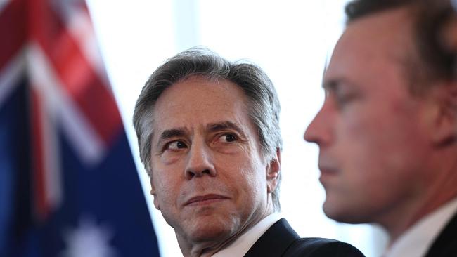 US Secretary of State Antony Blinken (left) and US National Security Advisor Jake Sullivan attend a bilateral meeting with US President Joe Biden and Australia's Prime Minister Anthony Albanese as part of the G7 Leaders' Summit in Hiroshima. Picture: Brendan Smialowski/AFP