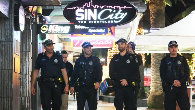 Police on patrol in Surfers Paradise. Picture Glenn Hampson