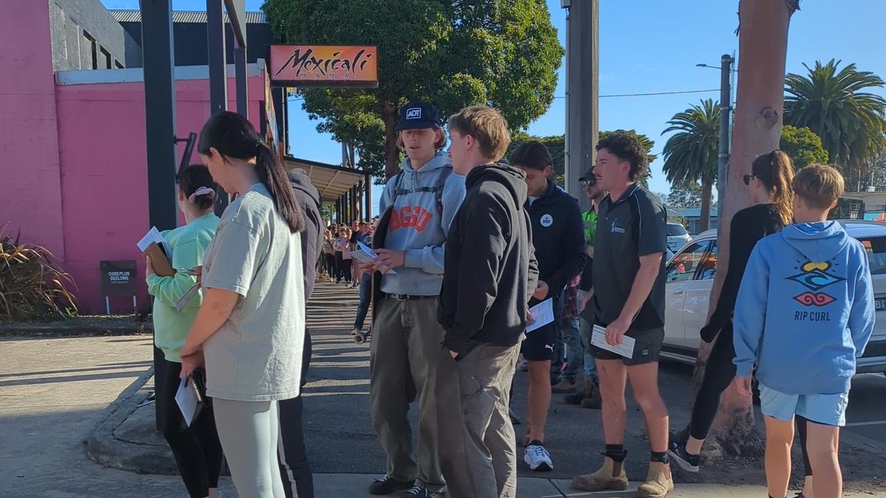 Lines at the Moorabool St VEC office on Friday evening.