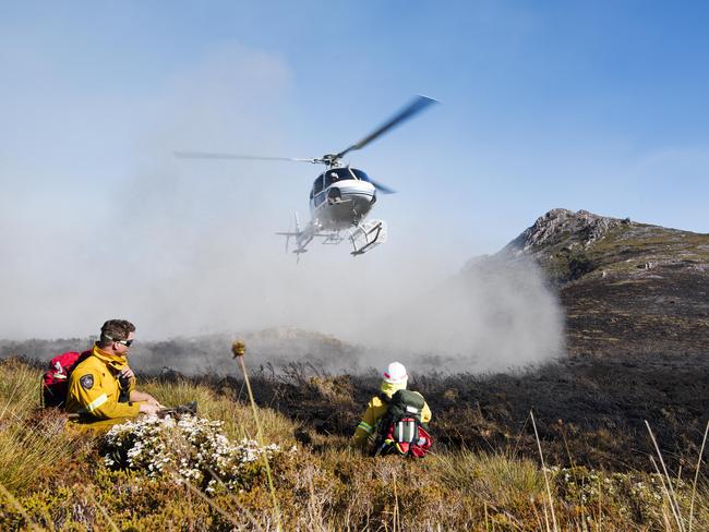 Waterbombing aircraft tackle the Gell River fire in the Wilderness World Heritage Area. Picture: WARREN FREY/TFS